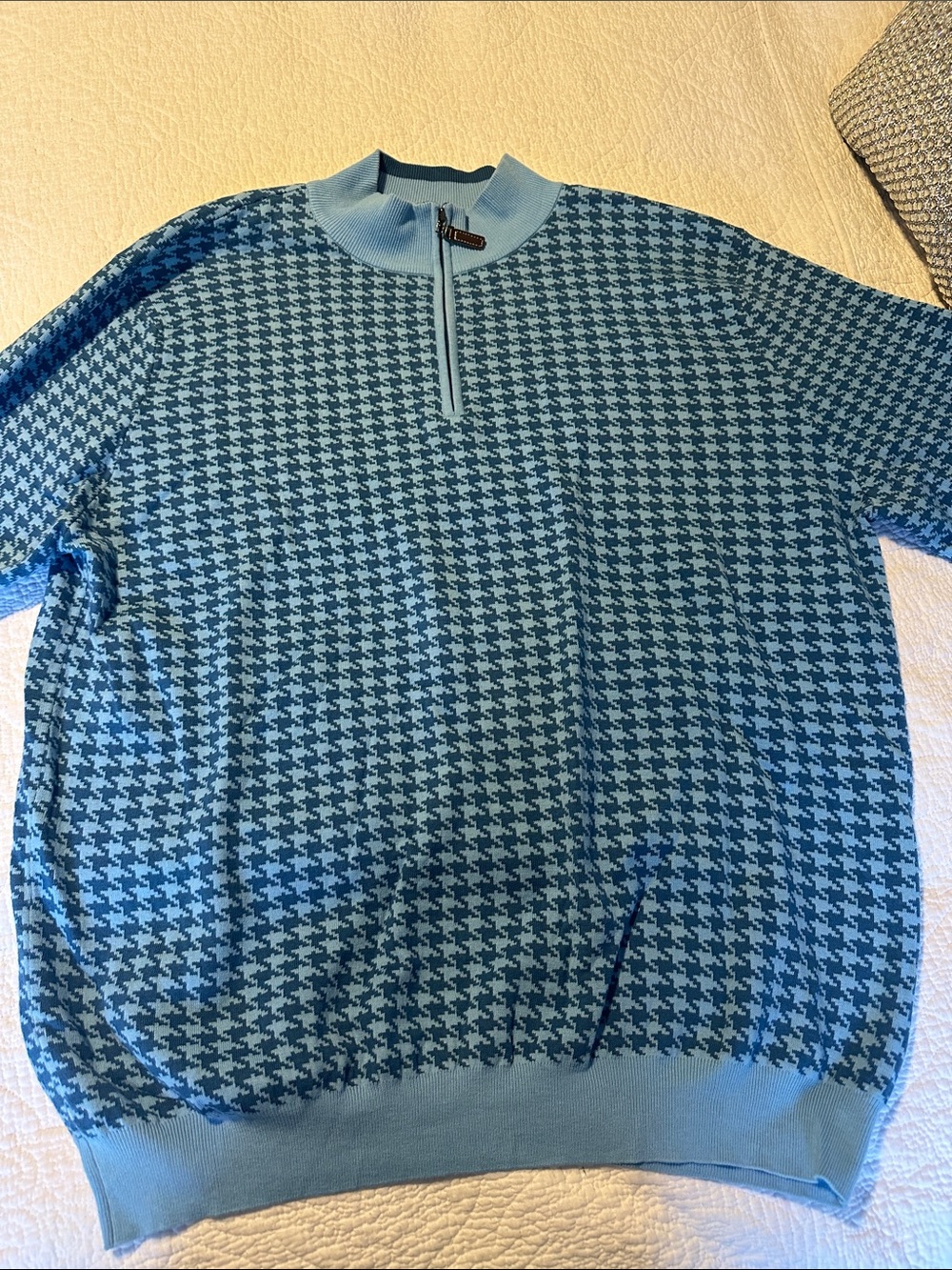 Men's Light Blue Houndstooth Quarter-Zip Sweater